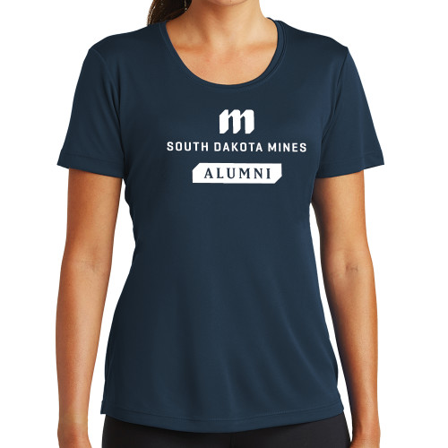  Womens Navy Performance Tee - Alumni Stacked