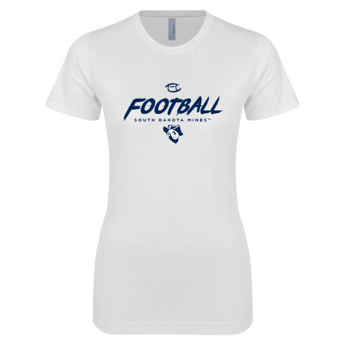  Next Level Womens White Boyfriend Tee - Footbal Distrssed
