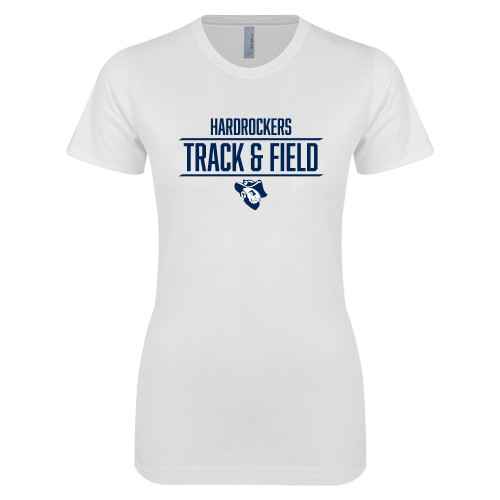  Next Level Womens White Boyfriend Tee - Track and Field Stacked