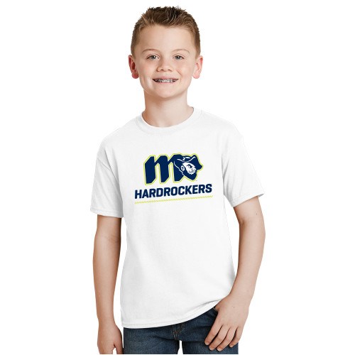  Youth White T Shirt - Grubby Hardrockers Lockup Green