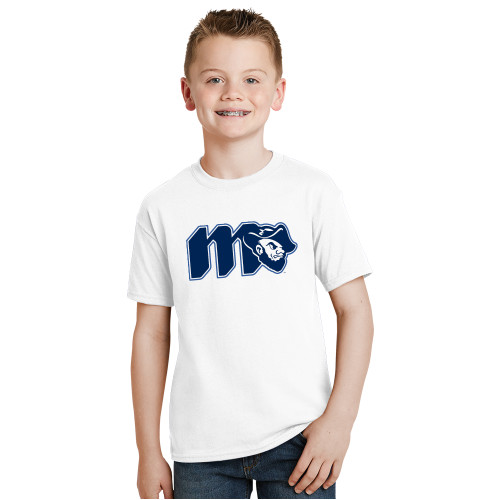  Youth White T Shirt - Grubby Lockup Blue Outline