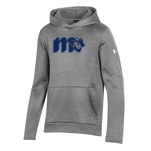  Under Armour Youth Grey Fleece Hoodie - Grubby Lockup Blue Outline