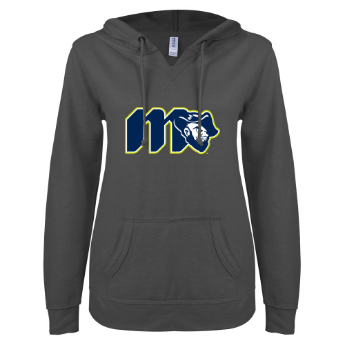Main Image for  ENZA Womens Dark Heather V Notch Raw Edge Fleece Hoodie