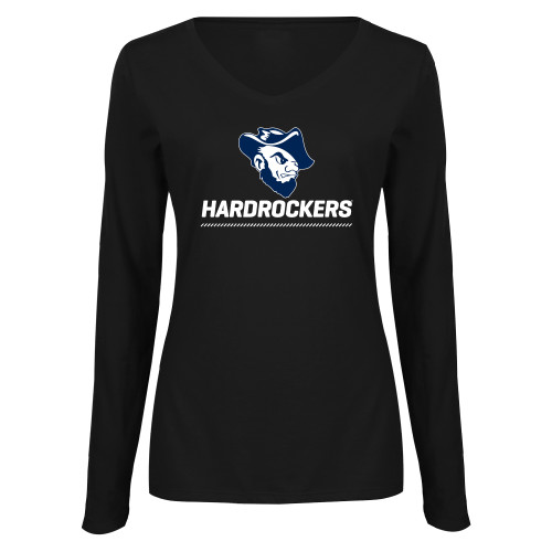  Womens Black Long Sleeve V Neck Tee  - Primary Athletics Mark