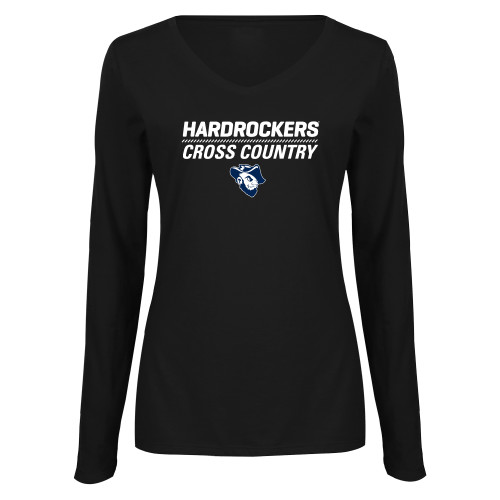  Womens Black Long Sleeve V Neck Tee  - Golf