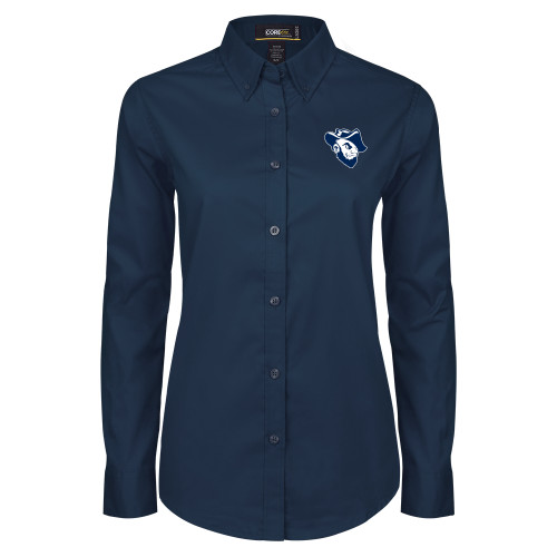  Womens Navy Twill Button Down Long Sleeve  - Grubby Mascot Head