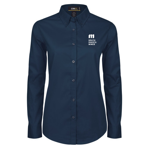  Womens Navy Twill Button Down Long Sleeve  - Institutional Mark Stacked Left