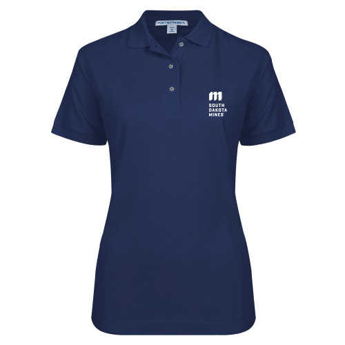  Womens Silk Touch Navy Pique Polo - Institutional Mark Stacked Left