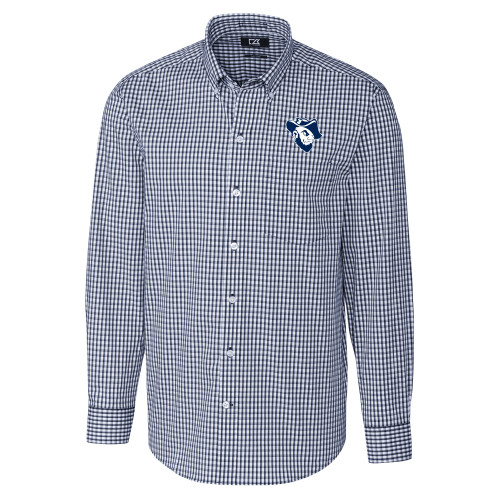  Cutter & Buck Navy Gingham Long Sleeve Button Down - Grubby Mascot Head