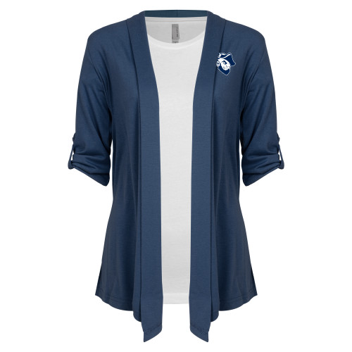  Womens Navy Drape Front Cardigan Sweater  - Grubby Mascot Head