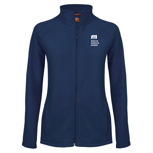  Womens Navy Fleece Full Zip Jacket - Institutional Mark Stacked Left
