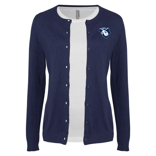  Womens Navy Cardigan Sweater - Grubby Mascot Head