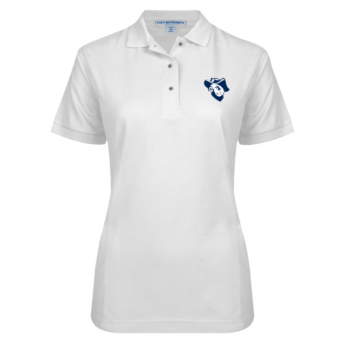  Womens Silk Touch White Pique Polo - Grubby Mascot Head