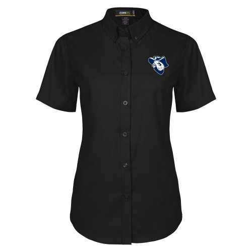  Womens Black Twill Button Up Short Sleeve - Grubby Mascot Head