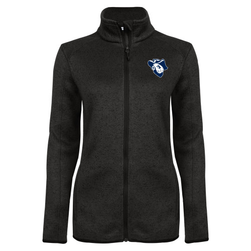  Womens Black Heather Fleece Jacket - Grubby Mascot Head