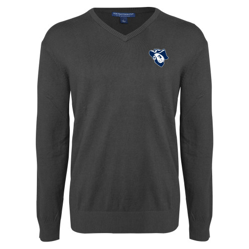  Charcoal Heather VNeck Sweater - Grubby Mascot Head