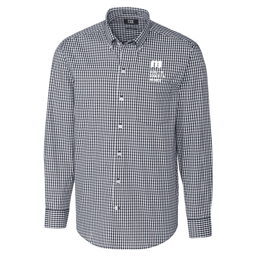  Cutter & Buck Charcoal Gingham Long Sleeve Button Down - Institutional Mark Stacked Left