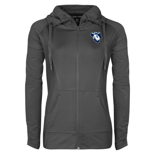  Womens Charcoal Sport Wick Stretch Full Zip Jacket - Grubby Mascot Head