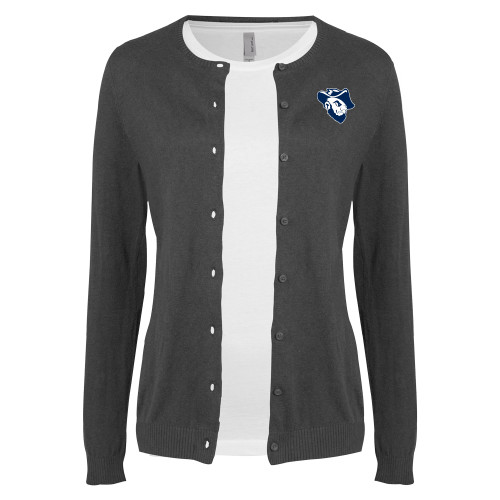  Womens Charcoal Cardigan Sweater - Grubby Mascot Head