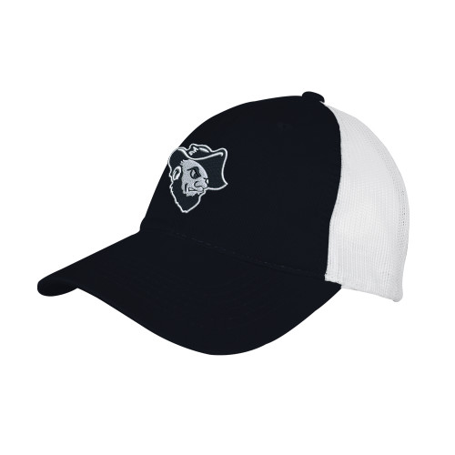  Steel Blue/White Mesh Back Unstructured Low Profile Hat - Grubby Mascot Head