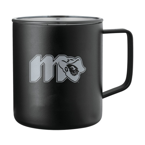  Rover Camp Vacuum Insulated Black Mug 14oz - Grubby Lockup Gold Outline Engraved