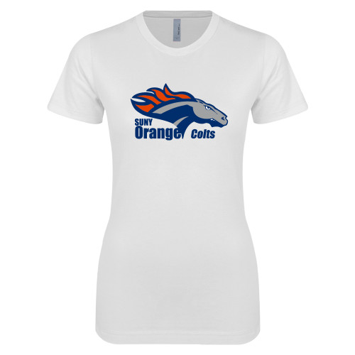  Next Level Womens White Boyfriend Tee - Primary Logo