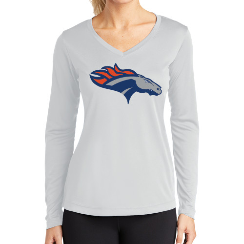  Womens White Performance Long Sleeve V Neck Shirt - SUNY Orange Colt
