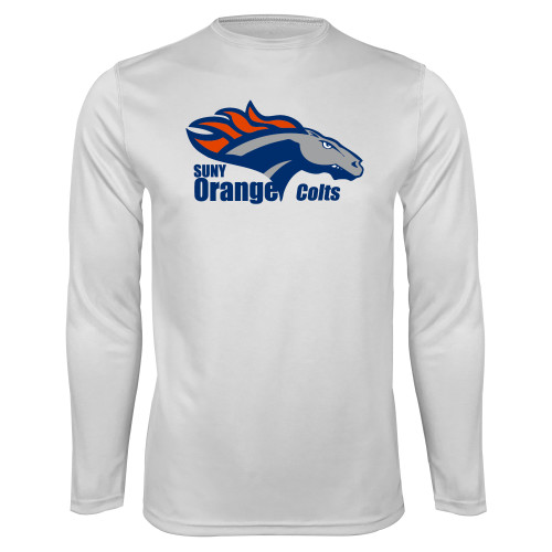  White Performance Long Sleeve Shirt - Primary Logo