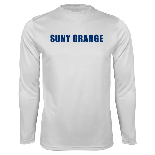  White Performance Long Sleeve Shirt - SUNY Orange Word Mark