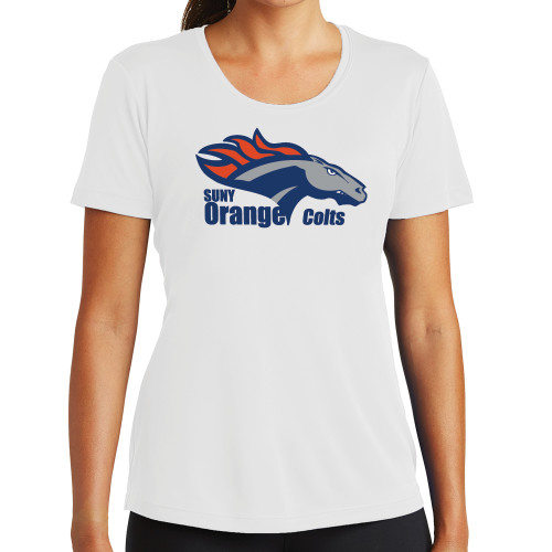  Womens White Performance Tee - Primary Logo