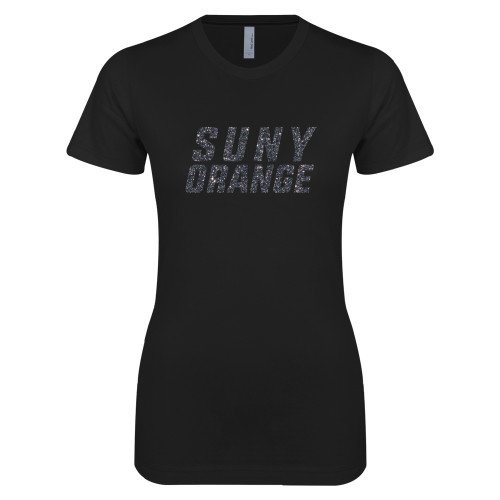  Next Level Womens Black Boyfriend Tee - SUNY Orange Graphite Soft Glitter