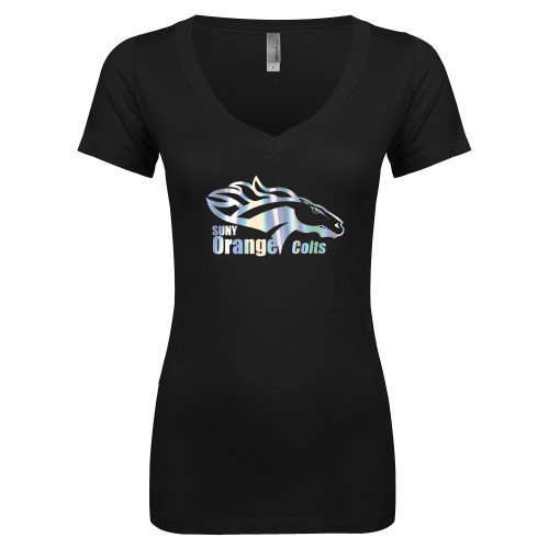  Next Level Womens Black Ideal V Tee - Primary Logo Foil
