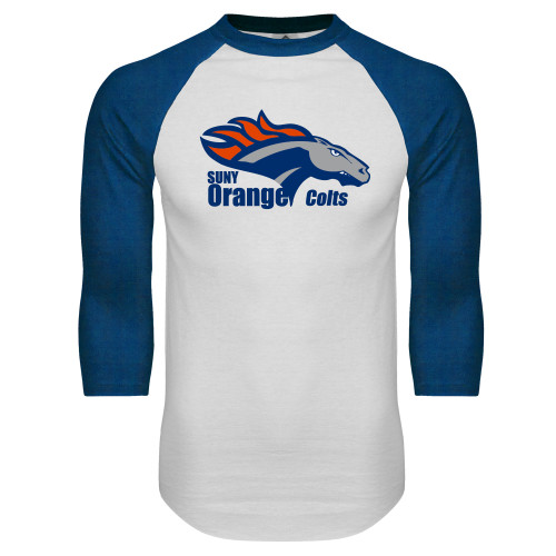  White/Royal Raglan Baseball T Shirt - Primary Logo