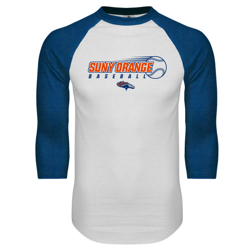  White/Royal Raglan Baseball T Shirt - Baseball Design