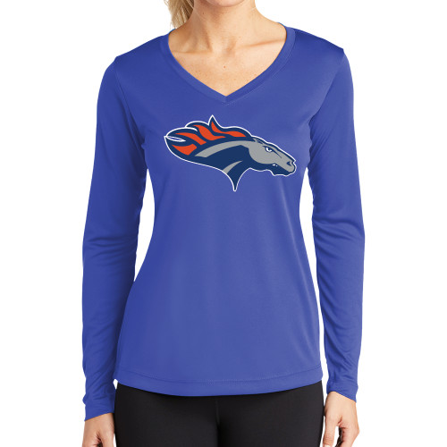  Womens Royal Performance Long Sleeve V Neck Shirt - SUNY Orange Colt