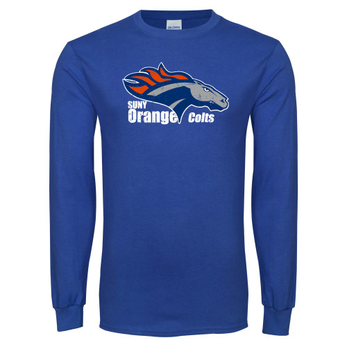  Royal Long Sleeve T Shirt - Primary Logo Distressed