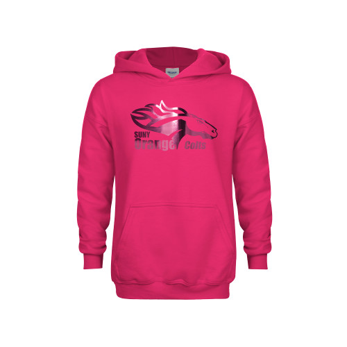  Youth Hot Pink Fleece Hoodie - Primary Logo Foil