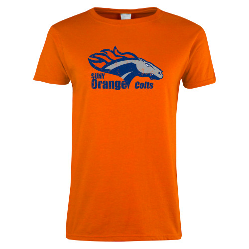  Womens Orange Short Sleeve Tee - Primary Logo Distressed