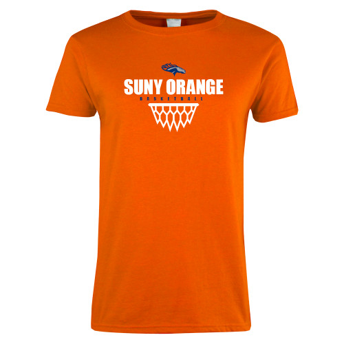 Womens Orange Short Sleeve Tee - Basketball Design