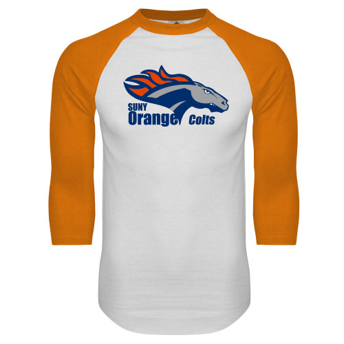  White/Orange Raglan Baseball T Shirt - Primary Logo