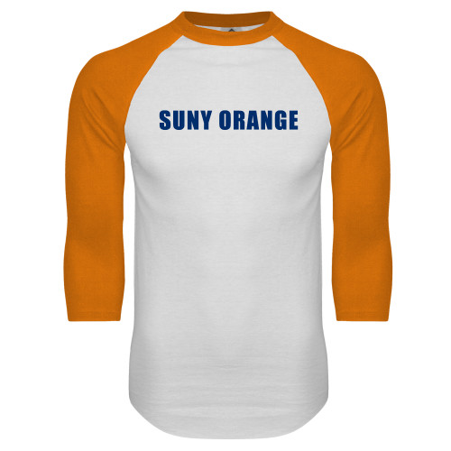  White/Orange Raglan Baseball T Shirt - SUNY Orange Word Mark