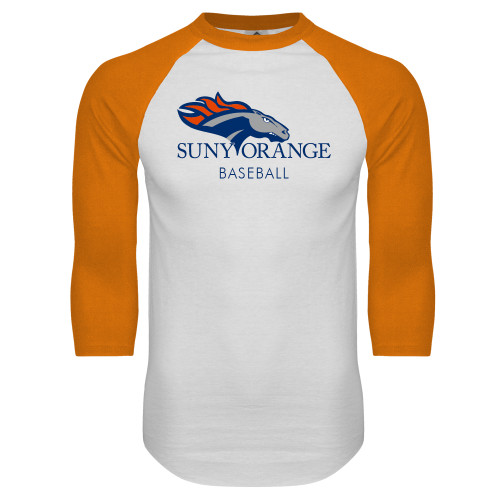  White/Orange Raglan Baseball T Shirt - Baseball
