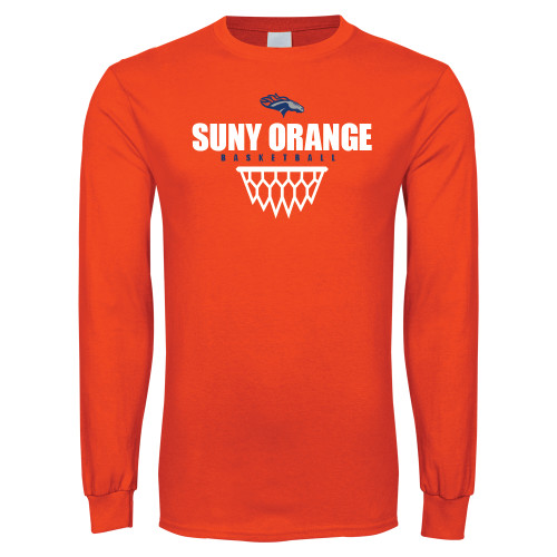  Orange Long Sleeve T-Shirt - Basketball Design