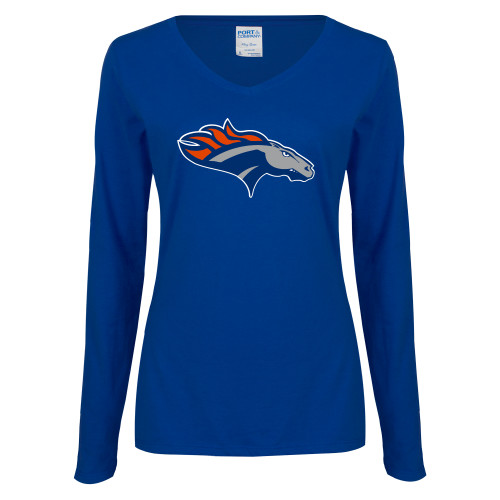  Womens Royal Long Sleeve V Neck Tee  - SUNY Orange Colt