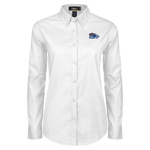  Womens White Twill Button Down Long Sleeve - Primary Logo