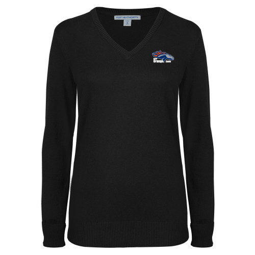  Womens Black VNeck Sweater - Primary Logo