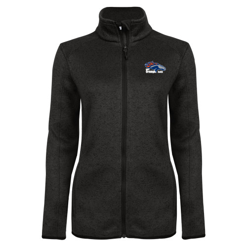  Womens Black Heather Fleece Jacket - Primary Logo