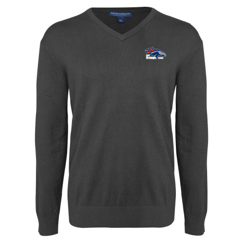  Charcoal Heather VNeck Sweater - Primary Logo