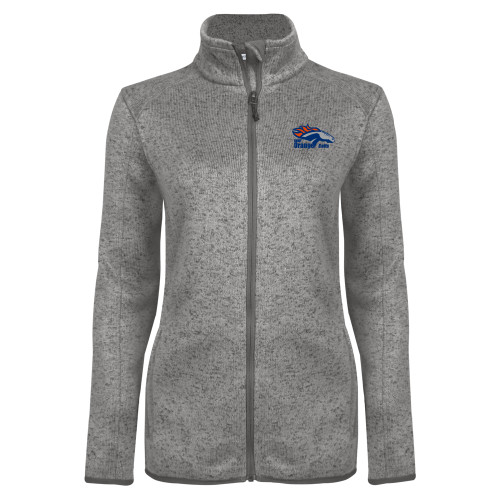  Womens Grey Heather Fleece Jacket - Primary Logo