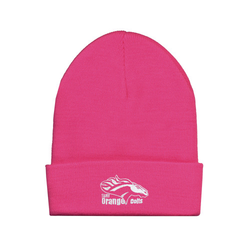  Fleece Lined Neon Pink Knit Beanie - Primary Logo